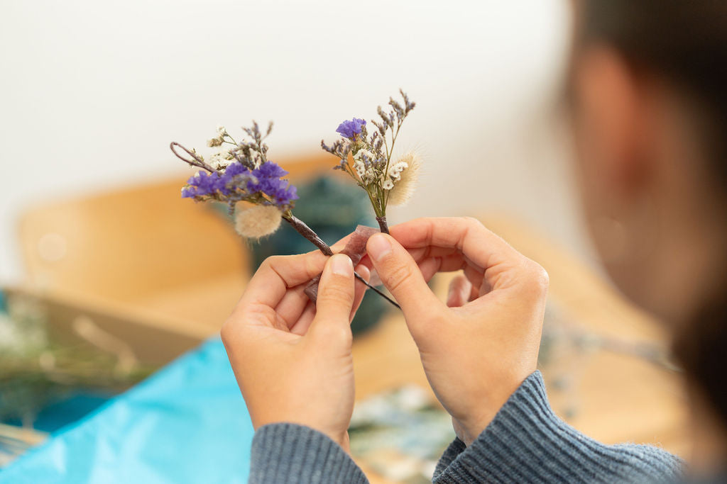 Kit DIY à réaliser - Couronne de tête enfant en fleurs séchées - Bleu
