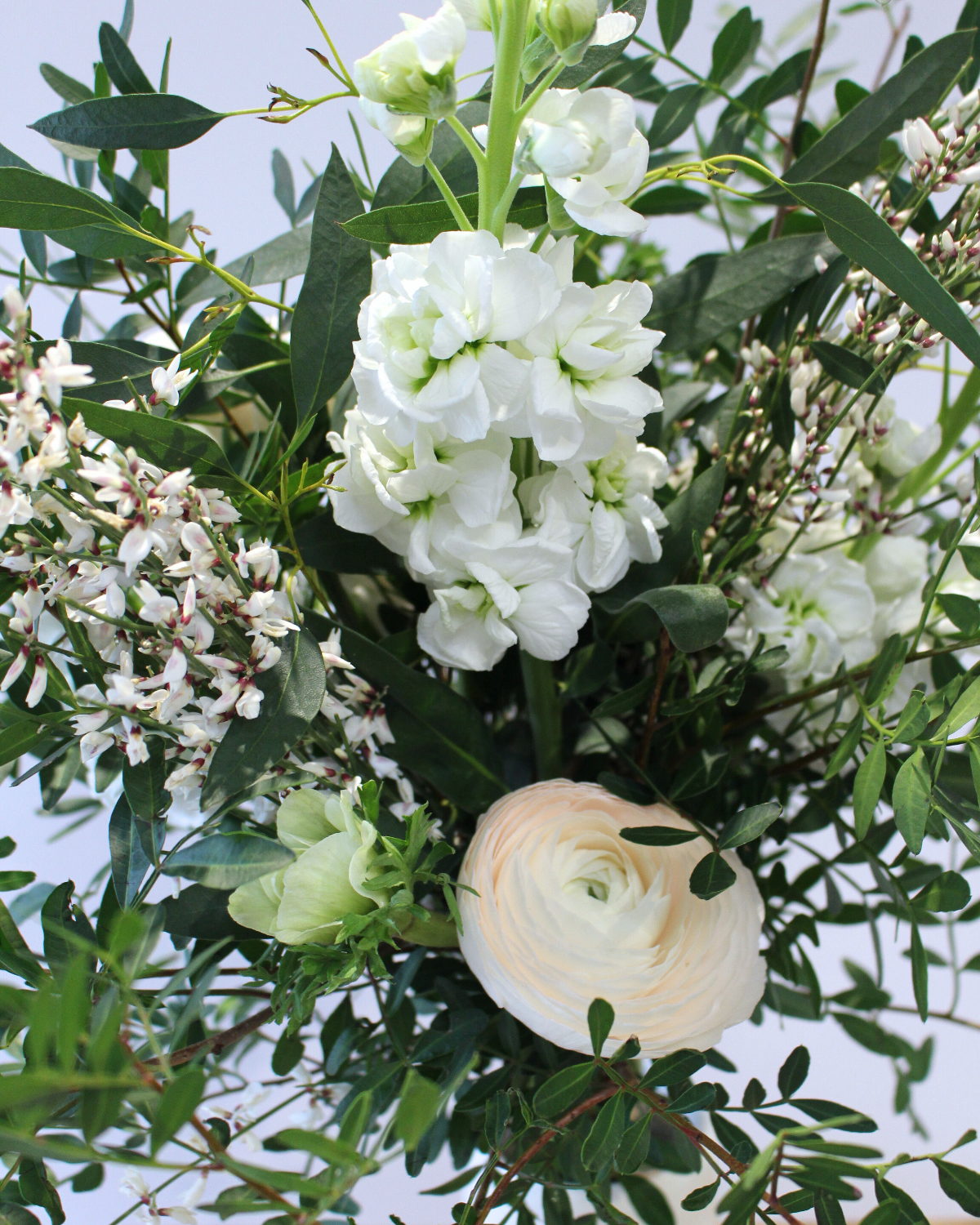 ✨ Bouquet Saint-Valentin “le tout blanc” – 100% Blanc, Renoncules, Giroflées & Anémones