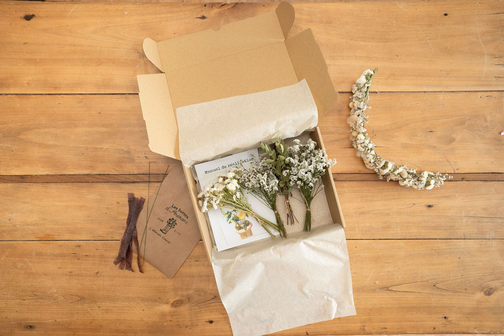 Kit DIY à réaliser - Couronne de tête adulte en fleurs séchées - Blanc