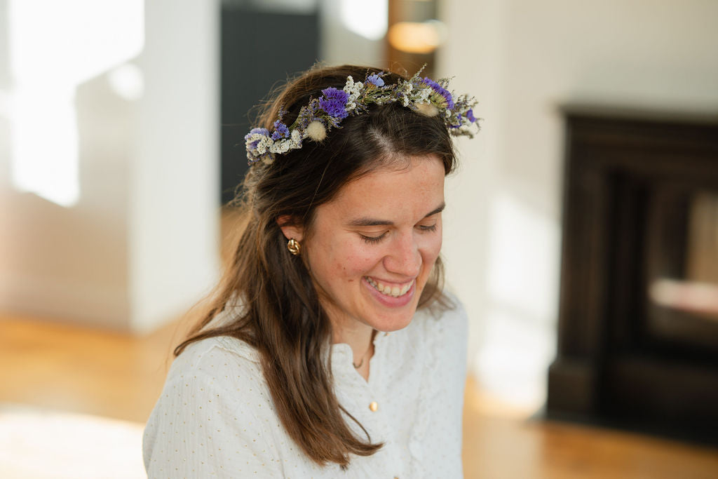 Kit DIY à réaliser - Couronne de tête adulte en fleurs séchées - Bleu