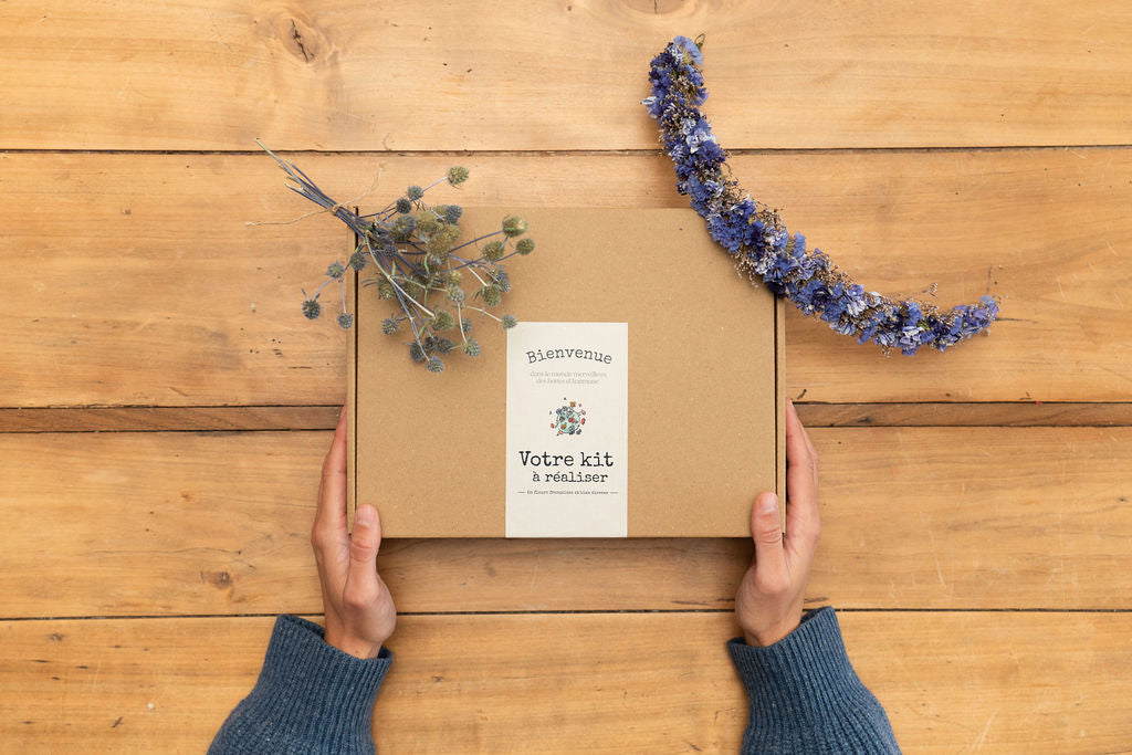 Kit DIY à réaliser - Couronne de tête adulte en fleurs séchées - Bleu