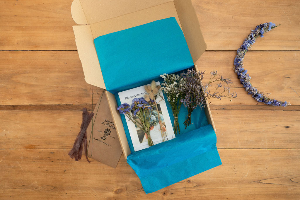 Kit DIY à réaliser - Couronne de tête adulte en fleurs séchées - Bleu