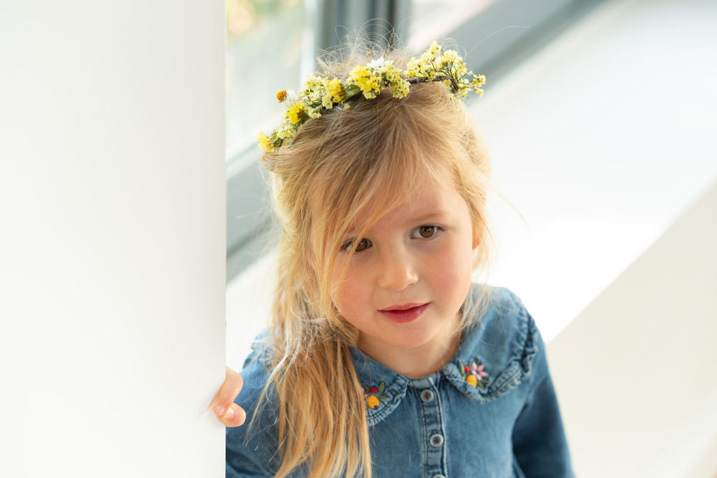 Kit DIY à réaliser - Couronne de tête enfant en fleurs séchées - Jaune