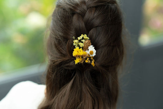 Kit à réaliser DIY - Pics à chignon en fleurs séchées - Jaune