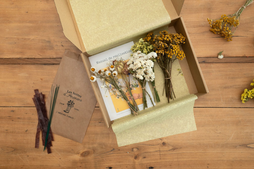 Kit à réaliser DIY - Pics à chignon en fleurs séchées - Jaune